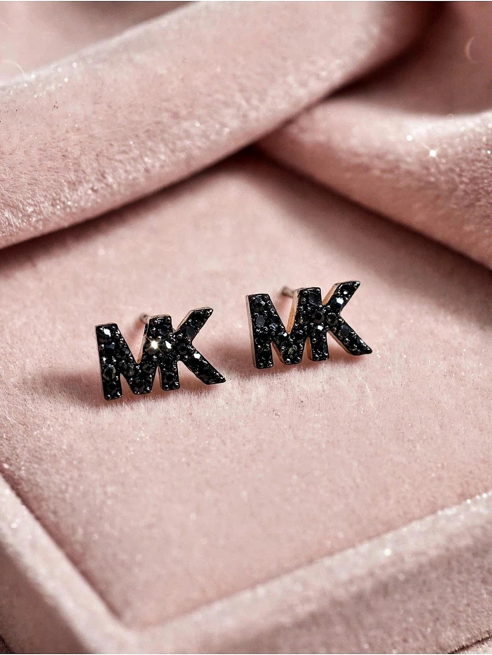 Michael Kors MK Logo Pavé Stud Earrings Black & Gold authentic